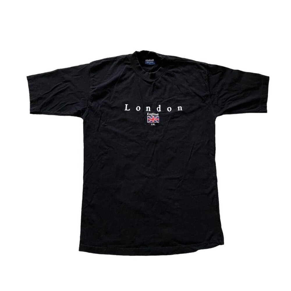 London England Souvenir T-shirt Union Jack UK Flag Vintage Y2K Black Cotton